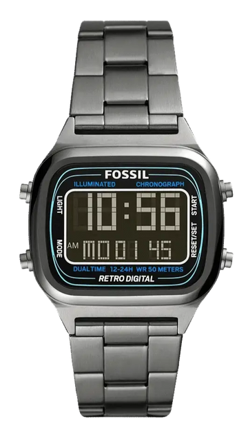 Fossil Retro Digital Black Dial Black Steel Strap Watch for Men - FS5846