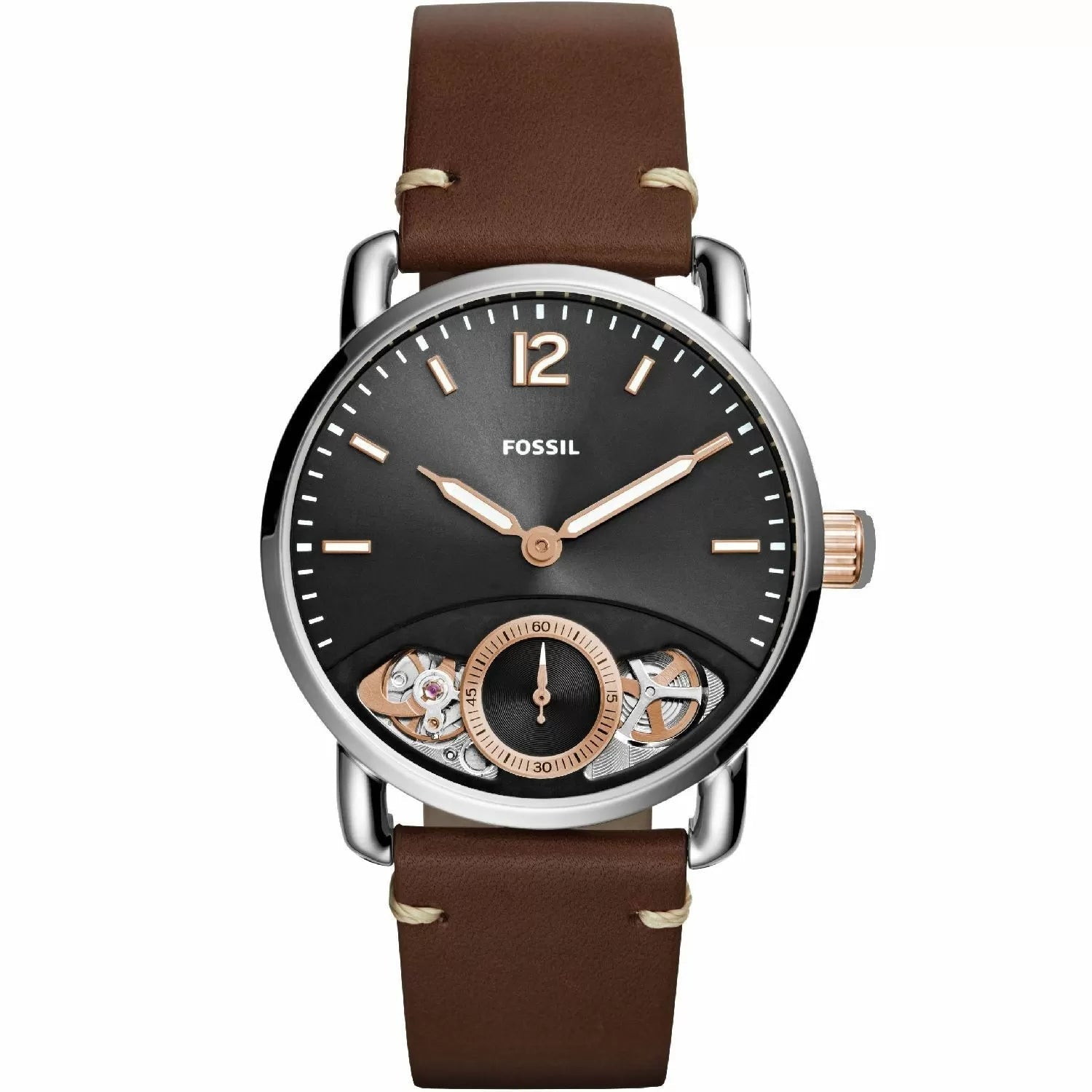 Fossil The Commuter Twist Black Dial Brown Leather Strap Watch for Men - ME1165