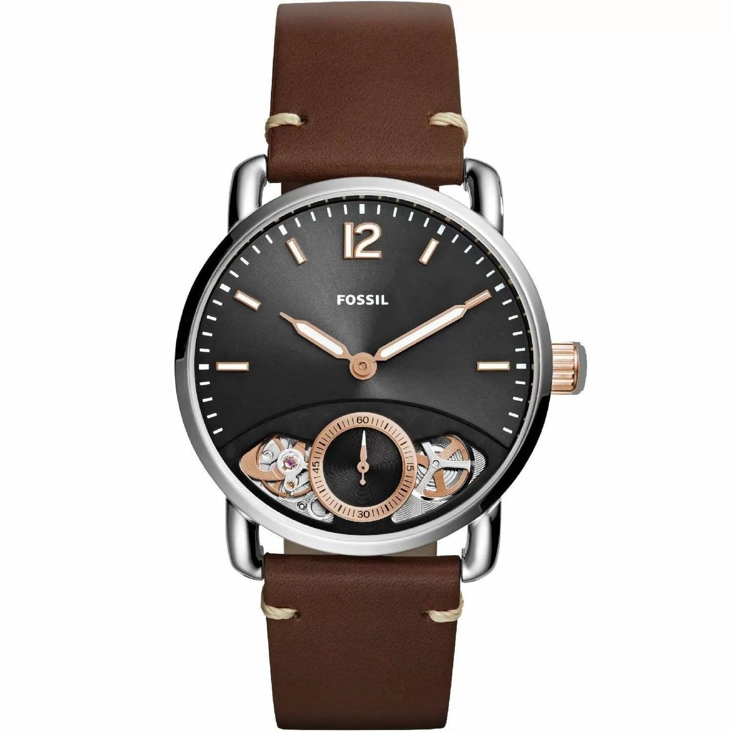 Fossil The Commuter Twist Black Dial Brown Leather Strap Watch for Men - ME1165