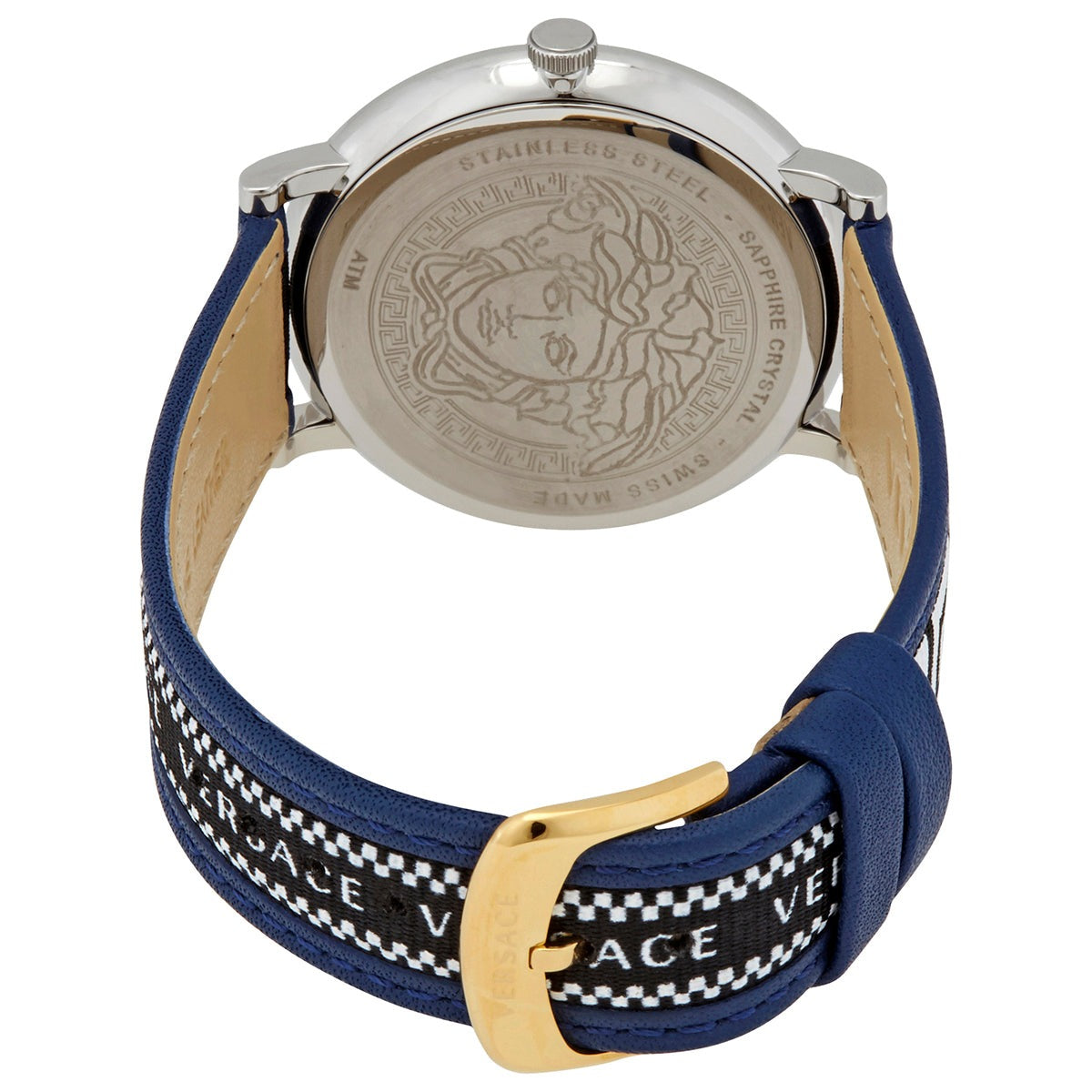 Versace V-Circle Black Dial Blue Leather Strap Watch for Men - VEBQ01419