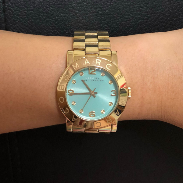 Marc Jacobs Amy Blue Dial Gold Steel Strap Watch for Women - MBM3220