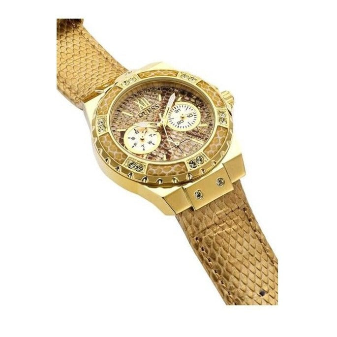 Guess Limelight Quartz Gold Dial Gold Leather Strap Watch For Women - W0775L13