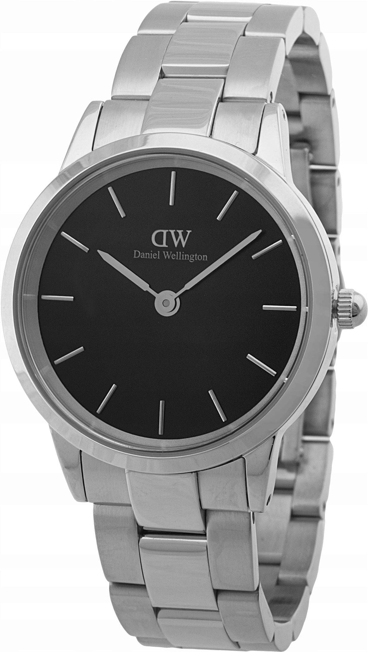 Daniel Wellington Iconic Link Black Dial Silver Steel Strap Watch for Women - DW00100204