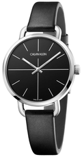 Calvin Klein Even Black Dial Black Leather Strap Watch for Women - K7B231CZ
