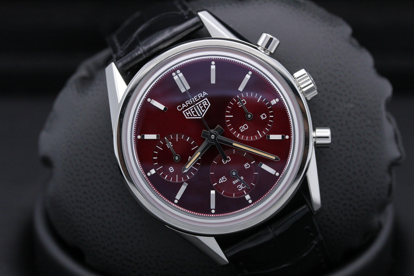 Tag Heuer Carrera Automatic Chronograph Red Dial Black Leather Strap Watch for Men - CBK221G.FC6479
