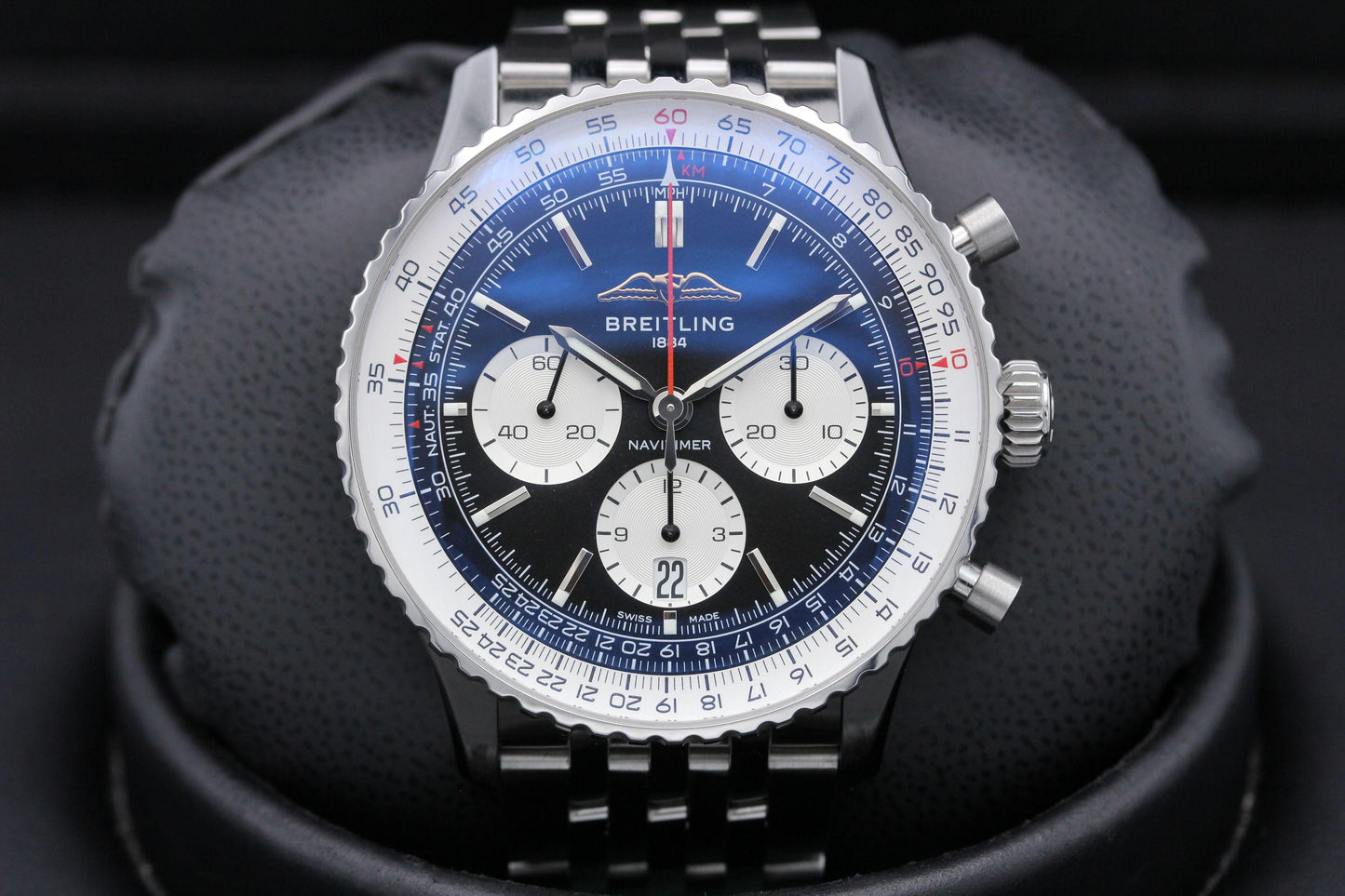 Breitling Navitimer B01 Chronograph 43 Black Dial Silver Steel Strap Watch for Men - AB0138211B1A1