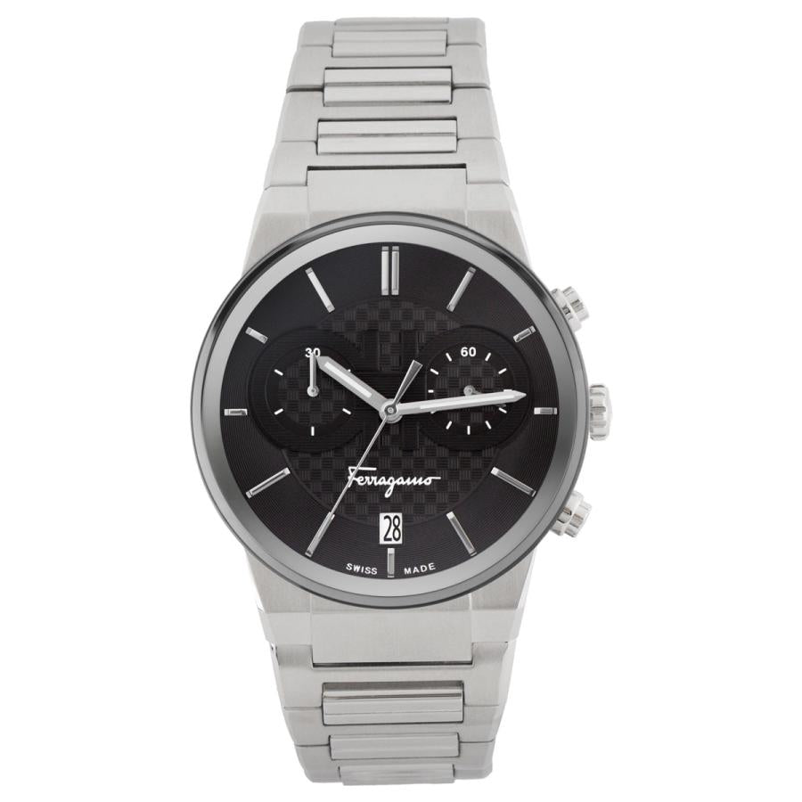 Salvatore Ferragamo Sapphire Chrono Black Dial Silver Steel Strap Watch for Men - SFME00321