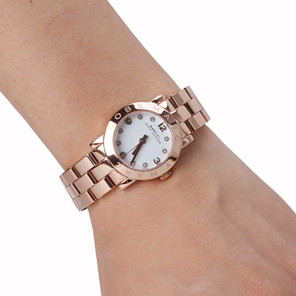 Marc Jacobs Mini Amy White Dial Rose Gold Steel Strap Watch for Women - MBM3078