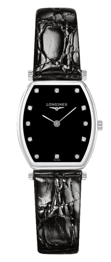 Longines La Grande Classique de Longines Tonneau Black Dial Black Leather Strap Watch for Women - L4.205.4.58.2