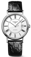 Longines Presence 38.5mm Automatic White Dial Black Leather Strap Watch for Men - L4.921.4.11.2