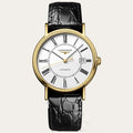 Longines Presence 25.5mm Automatic White Dial Black Leather Strap Watch for Women - L4.921.2.11.2