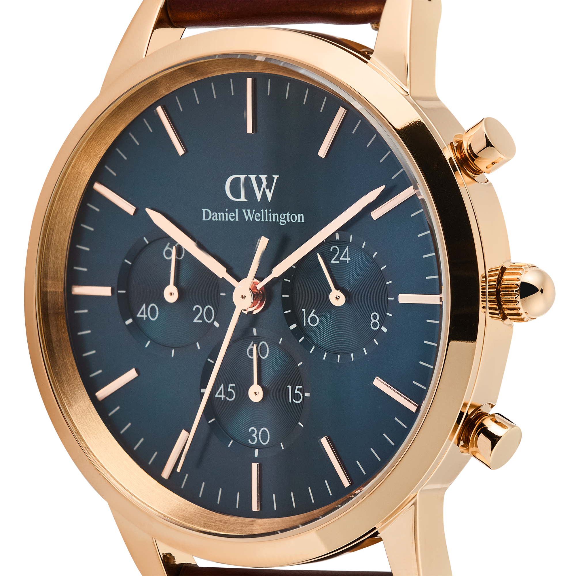 Daniel Wellington Iconic Chronograph Blue Dial Brown Leather Strap Watch For Men - DW00100639