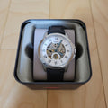 Fossil Grant Skeleton White Dial Black Leather Strap Watch for Men - ME3053