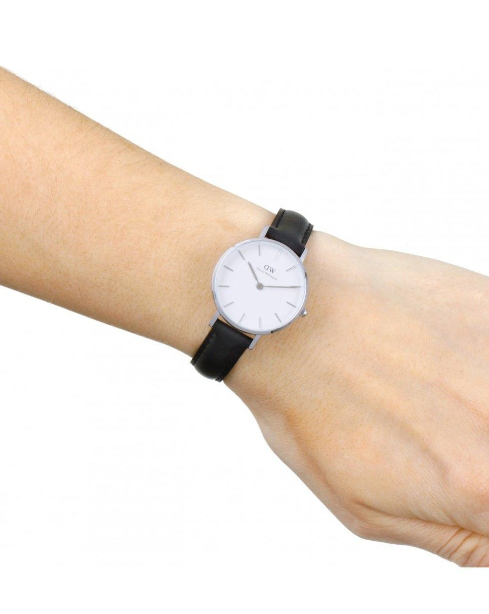 Daniel Wellington Classic Petite Sheffield White Dial Black Leather Strap Watch For Women - DW00100242
