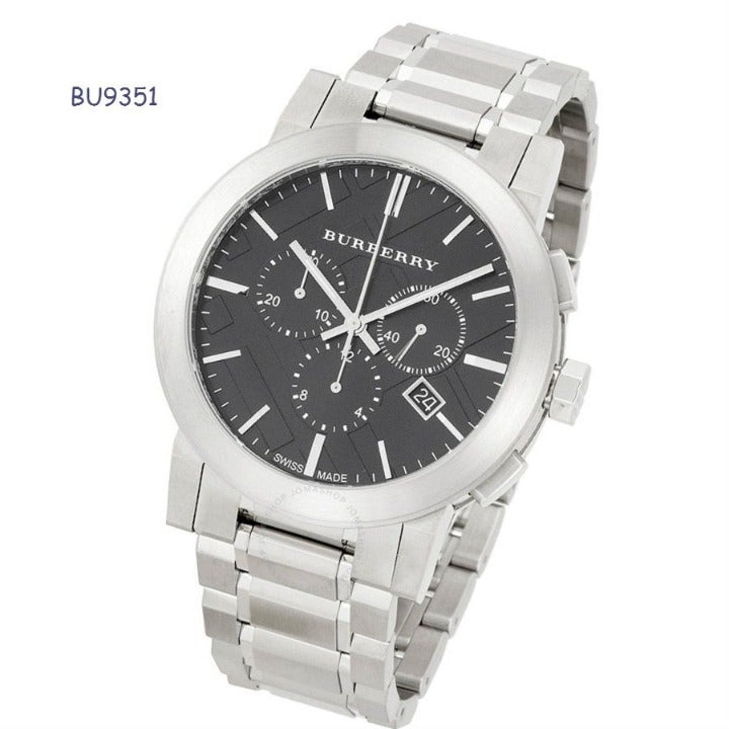 Burberry The City Black Dial Silver Steel Strap Watch for Men - BU9351