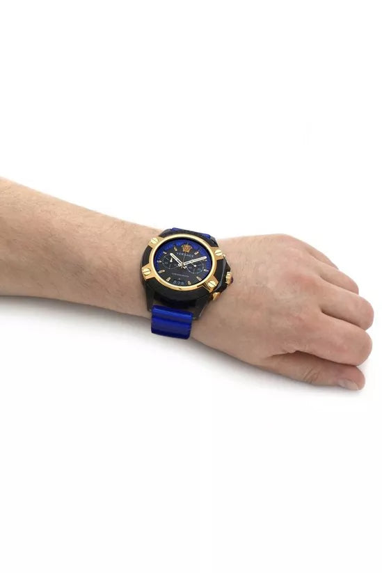 Versace Icon Active Chronograph Black Dial Blue Rubber Strap Watch For Men VEZ700521
