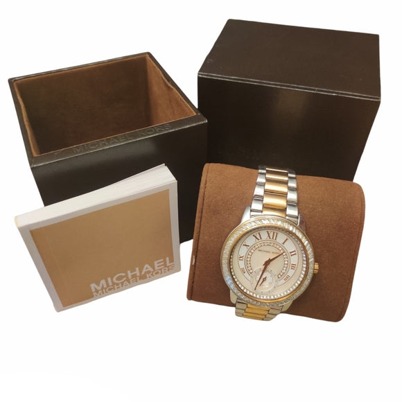 Michael Kors Madelyn Silver Dial Two Tone Steel Strap Watch for Women - MK6288