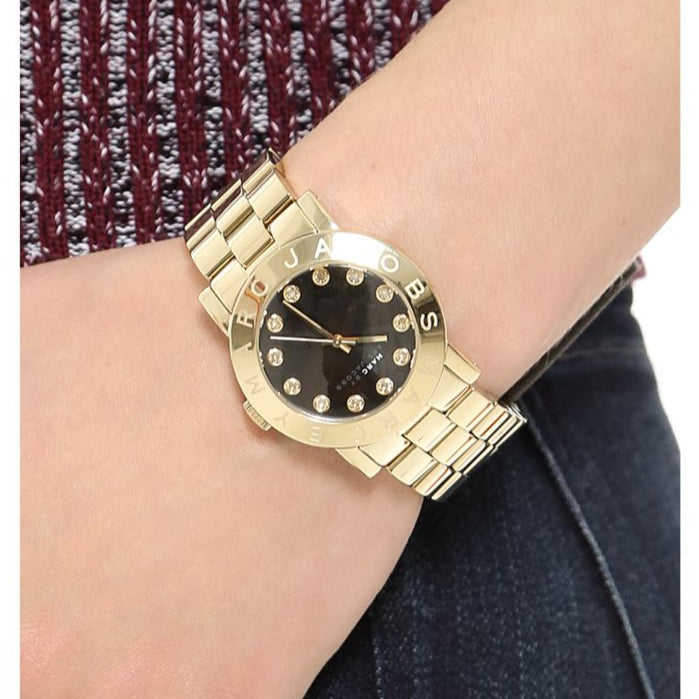 Marc Jacobs Amy Black Dial Gold Steel Strap Watch for Women - MBM3336
