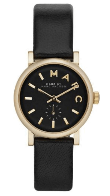 Marc Jacobs Baker Black Dial Black Leather Strap Watch for Women - MBM1273
