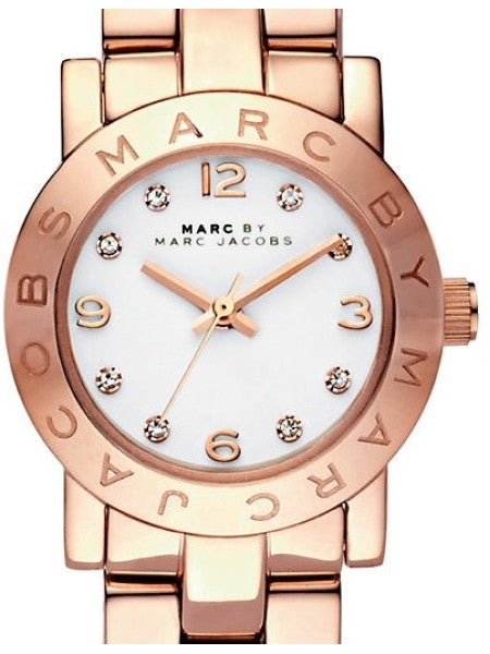 Marc Jacobs Mini Amy White Dial Rose Gold Steel Strap Watch for Women - MBM3078