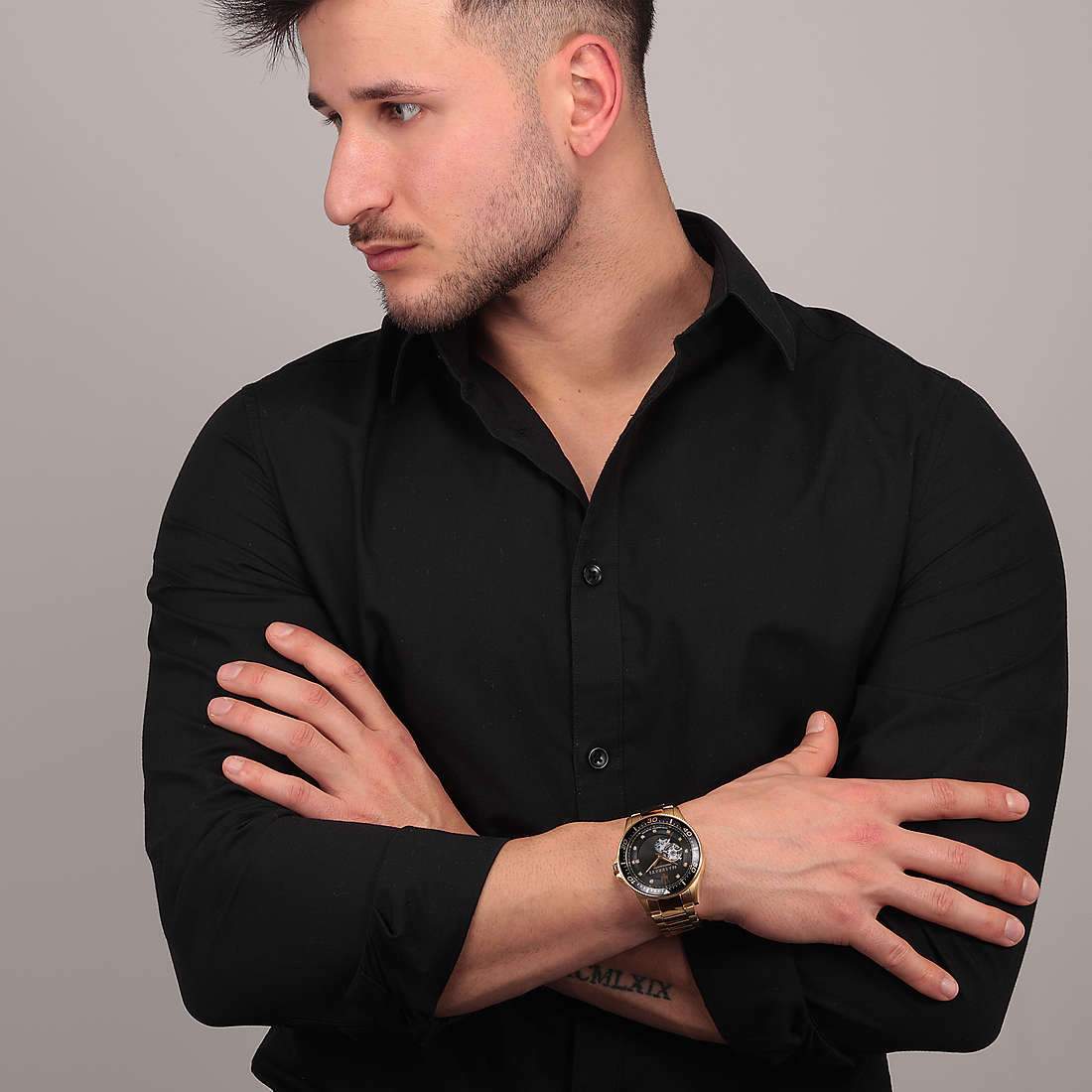 Maserati SFIDA Black Dial Yellow Gold Toned Watch For Men - R8823140003