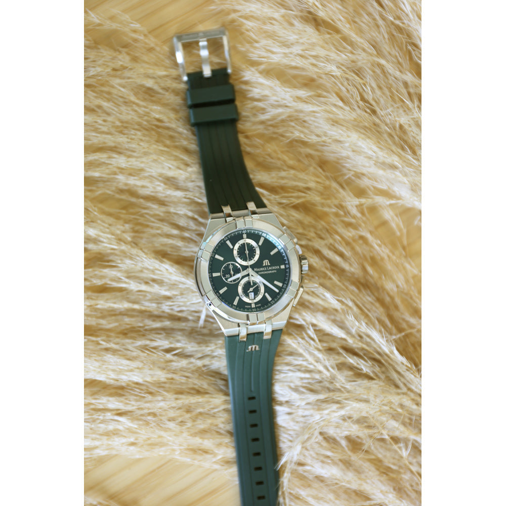 Maurice Lacroix Aikon Chronograph Green Dial Green Rubber Strap Watch for Men - AI1018-SS000-630-5