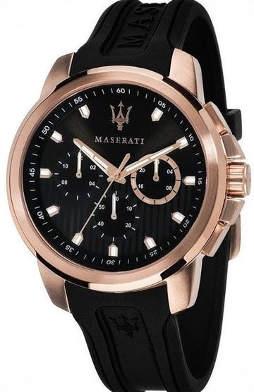 Maserati SFIDA Chronograph Black Dial Black Rubber Strap Watch For Men - R851123008