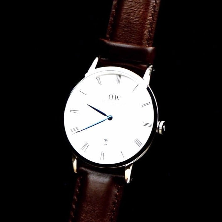 Daniel Wellington Dapper Bristol White Dial Brown Leather Strap Watch For Women - DW00100090