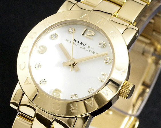 Marc Jacobs Mini Amy White Dial Gold Steel Strap Watch for Women - MBM3057