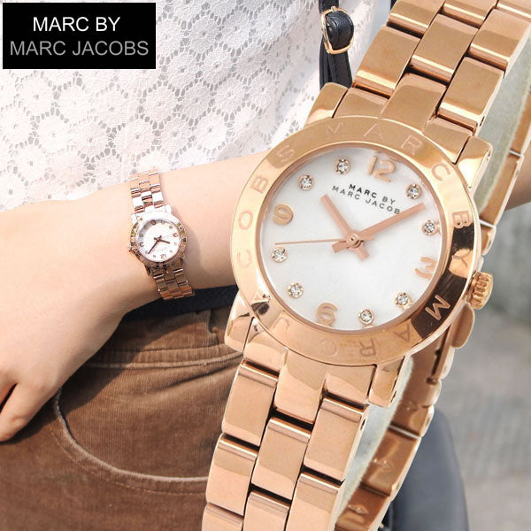 Marc Jacobs Mini Amy White Dial Rose Gold Steel Strap Watch for Women - MBM3078