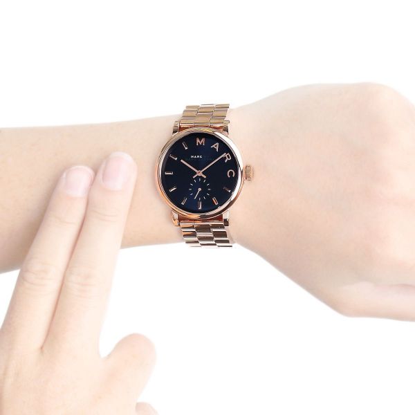 Marc Jacobs Baker Blue Dial Rose Gold Steel Strap Watch for Women - MBM3330