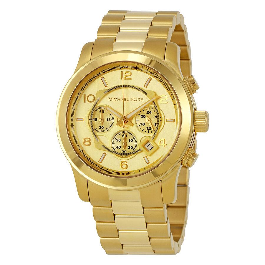 Michael Kors Runway Gold Dial Gold Steel Strap Watch for Men - MK8077