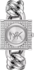 Michael Kors Chain Lock Pave Silver Dial Silver Steel Strap Watch For Women - MK4718
