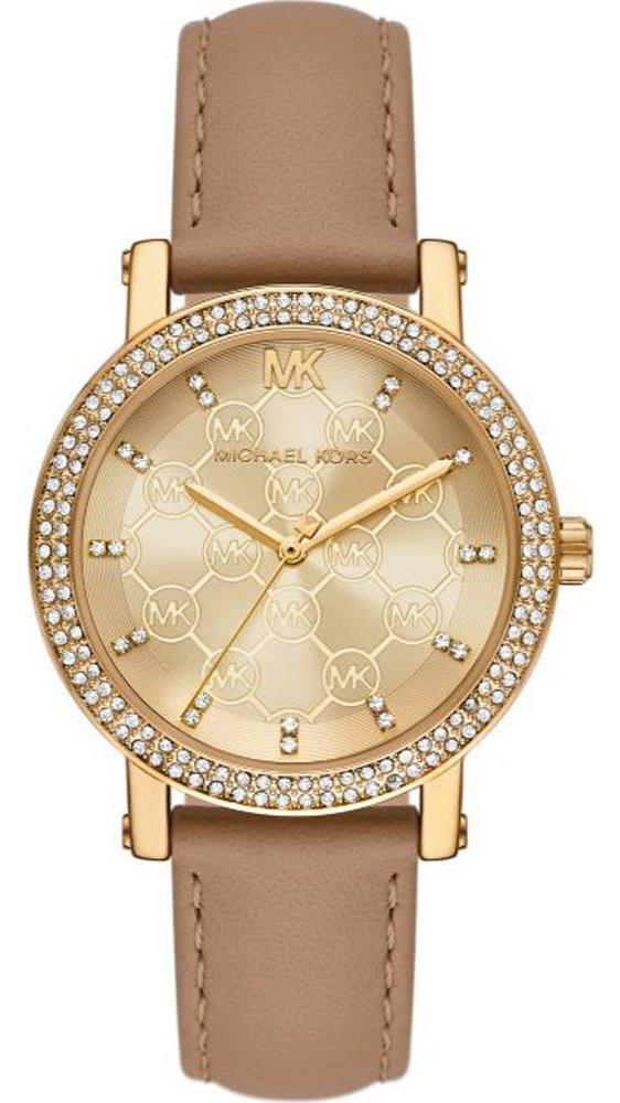 Michael Kors Corey Analog Gold Dial Brown Leather Strap Watch for Women - MK2986