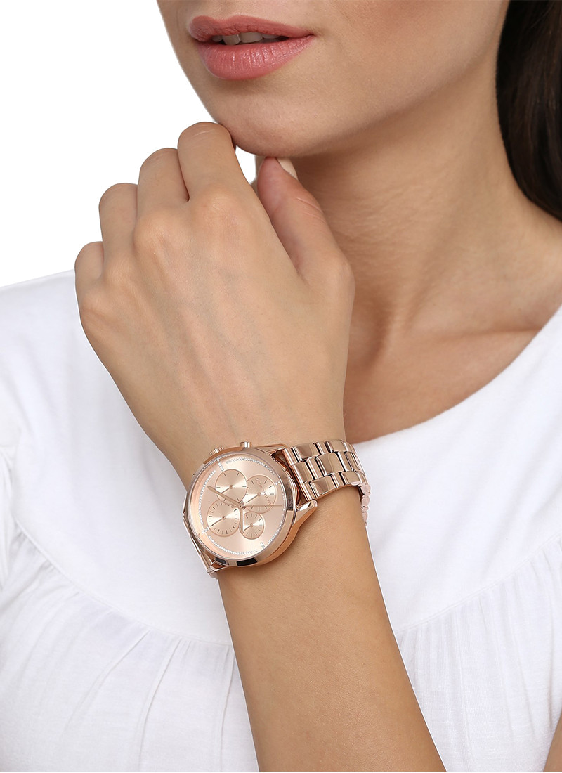 Michael Kors Briar Quartz Rose Gold Dial Rose Gold Steel Strap Watch For Women - MK6465