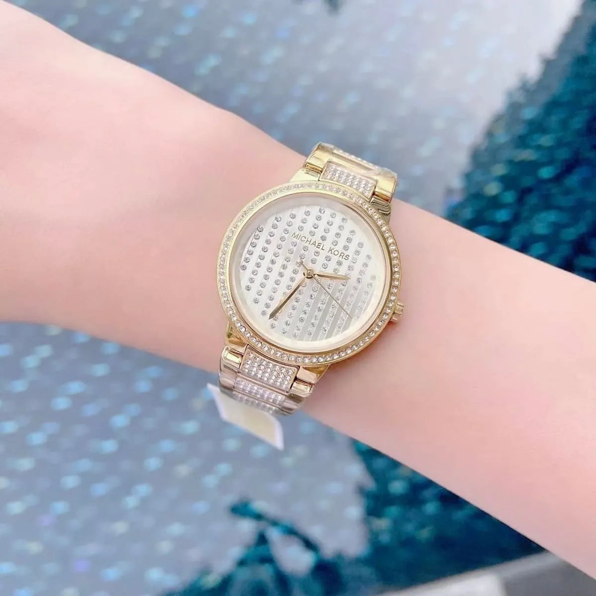 Michael Kors Gabbi Crystals Gold Dial Gold Steel Strap Watch For Women - MK3985