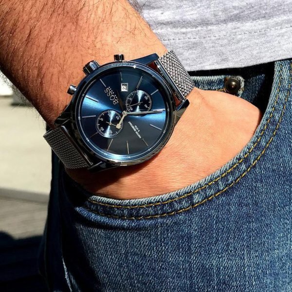 Hugo Boss Jet Blue Dial Gunmetal Mesh Bracelet Watch for Men - 1513677