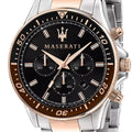 Maserati SFIDA Chronograph Black Dial Two Tone Steel Strap Watch For Men - R8873640009
