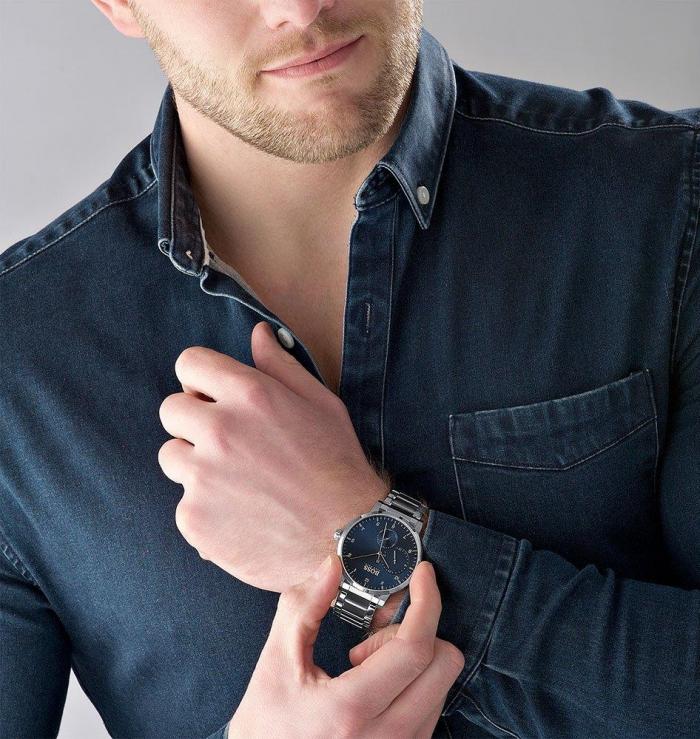 Hugo Boss Oxygen Chronograph Blue Dial Silver Steel Strap Watch for Men - 1513597