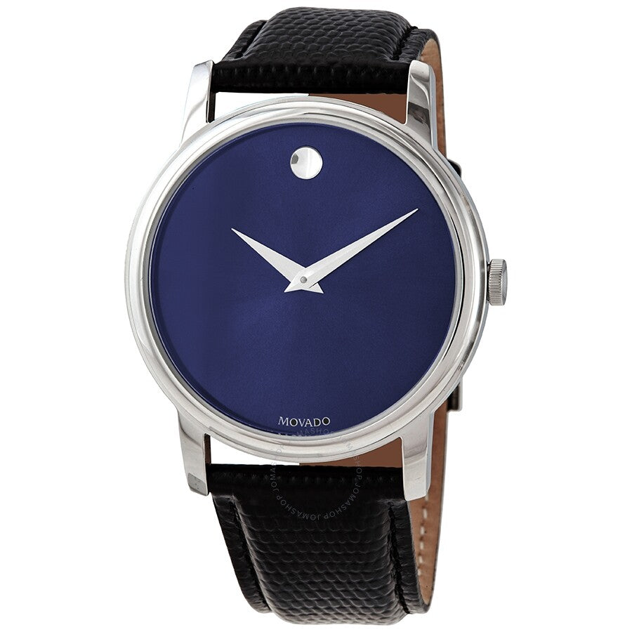 Movado Museum Blue Dial Black Leather Strap Watch For Men - 2100009