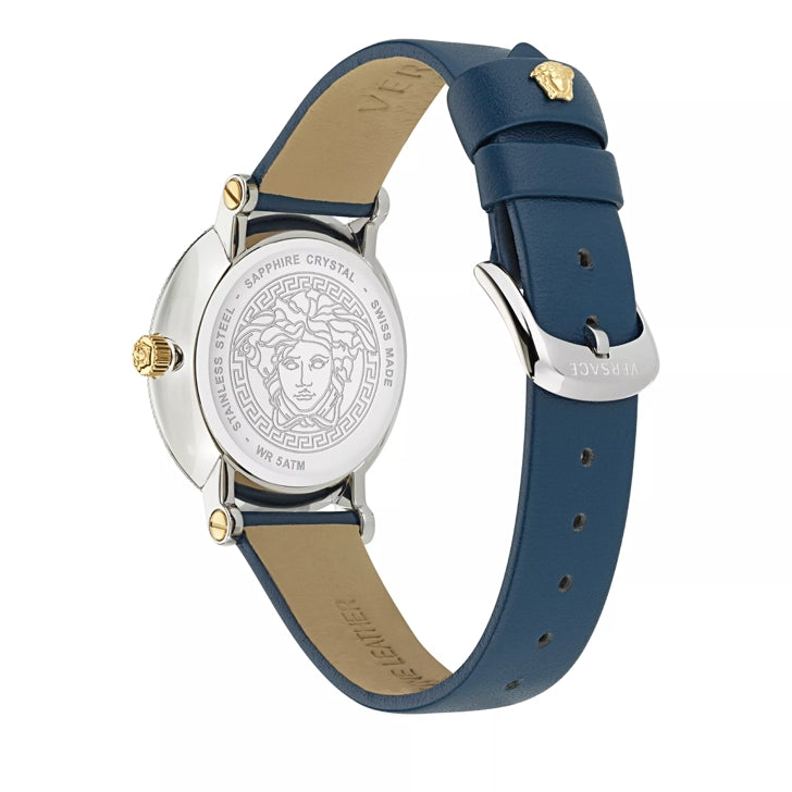 Versace V-Circle Black Dial Blue Leather Strap Watch for Men - VEBQ01419