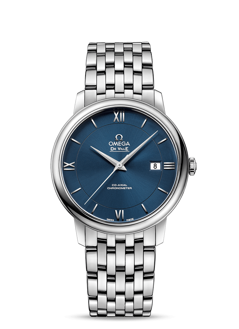 Omega De Ville Prestige Co-Axial Orbis Blue Dial Silver Steel Strap Watch for Men - 424.10.40.20.03.001