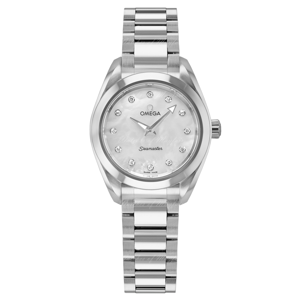 Omega Seamaster Aqua Terra Quartz Diamonds Mother of Pearl Dial Silver Steel Strap Watch for Women - 220.10.28.60.55.001