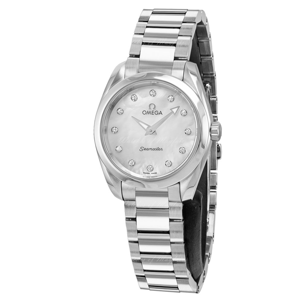 Omega Seamaster Aqua Terra Quartz Diamonds Mother of Pearl Dial Silver Steel Strap Watch for Women - 220.10.28.60.55.001