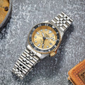 Seiko 5 Sports GMT Automatic 70th Anniversary Taiwan Limited Edition Gold Dial Silver Steel Strap Watch For Men - SSK044K1