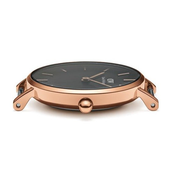 Daniel Wellington Classic Petite Sheffield Black Dial Black Leather Strap Watch For Women - DW00100224