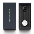 Daniel Wellington Classic Petite Sheffield White Dial Black Leather Strap Watch For Women - DW00100186