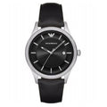 Emporio Armani Lambda Classic Quartz Black Dial Black Leather Strap Watch For Men - AR11020