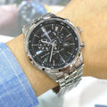 Citizen Eco Drive Chronograph Black Dial Silver Steel Strap Watch For Men - AT2140-55E