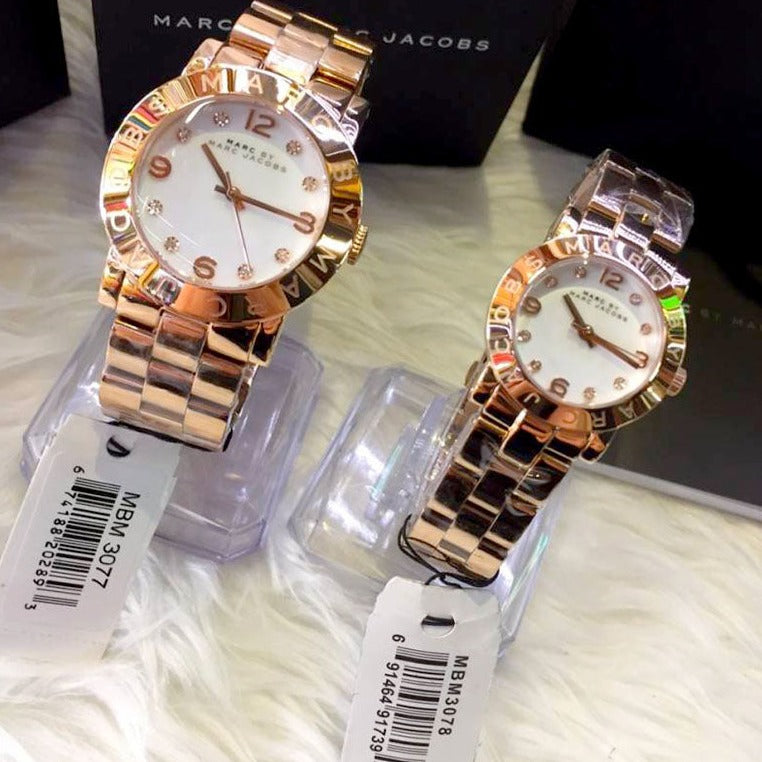 Marc Jacobs Mini Amy White Dial Rose Gold Steel Strap Watch for Women - MBM3078
